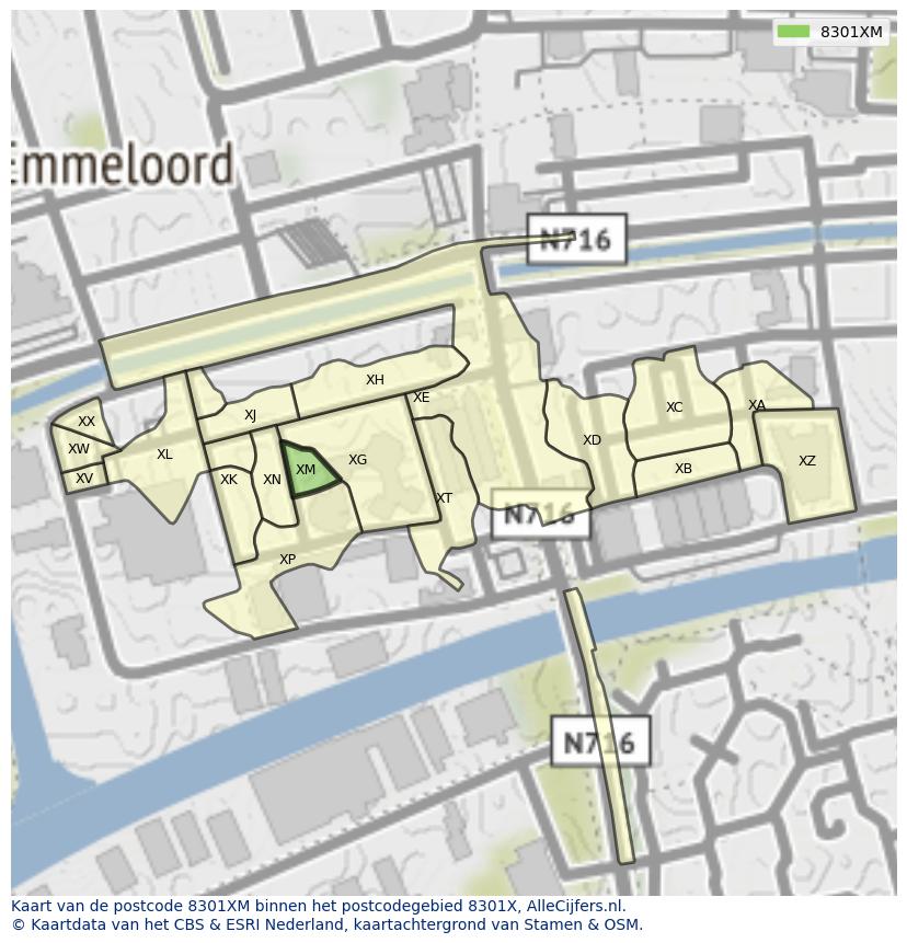 Afbeelding van het postcodegebied 8301 XM op de kaart.