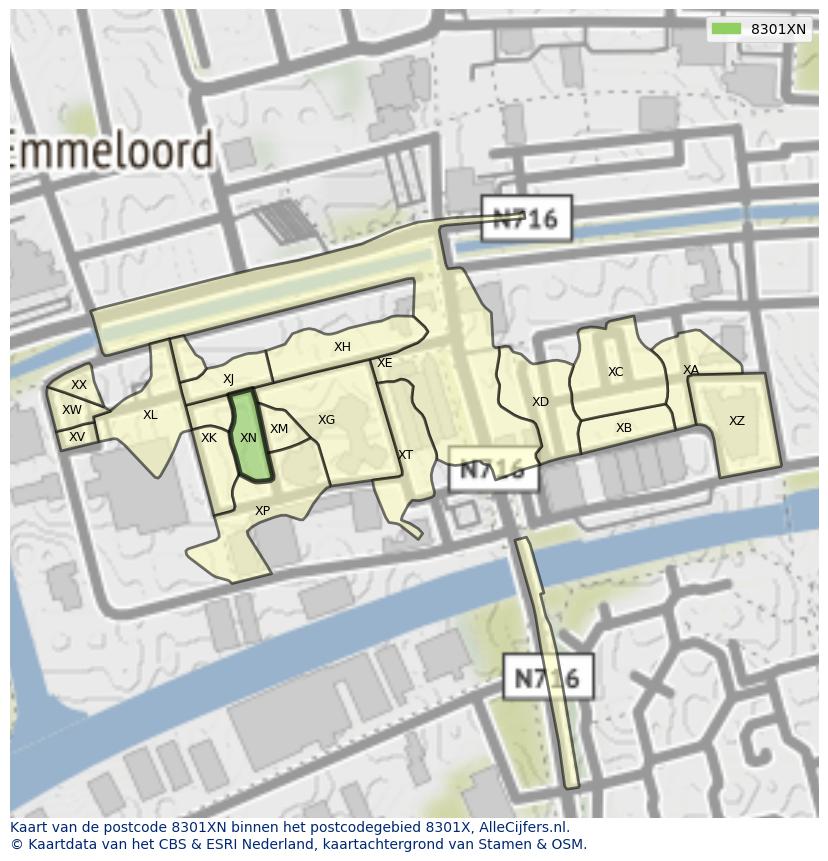 Afbeelding van het postcodegebied 8301 XN op de kaart.
