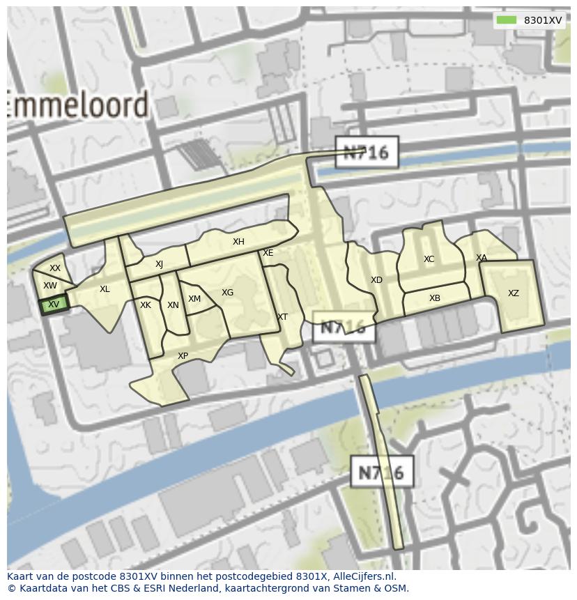 Afbeelding van het postcodegebied 8301 XV op de kaart.