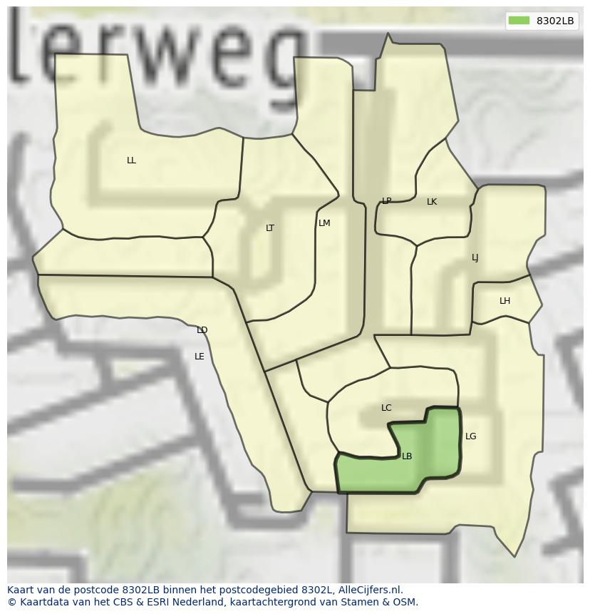 Afbeelding van het postcodegebied 8302 LB op de kaart.