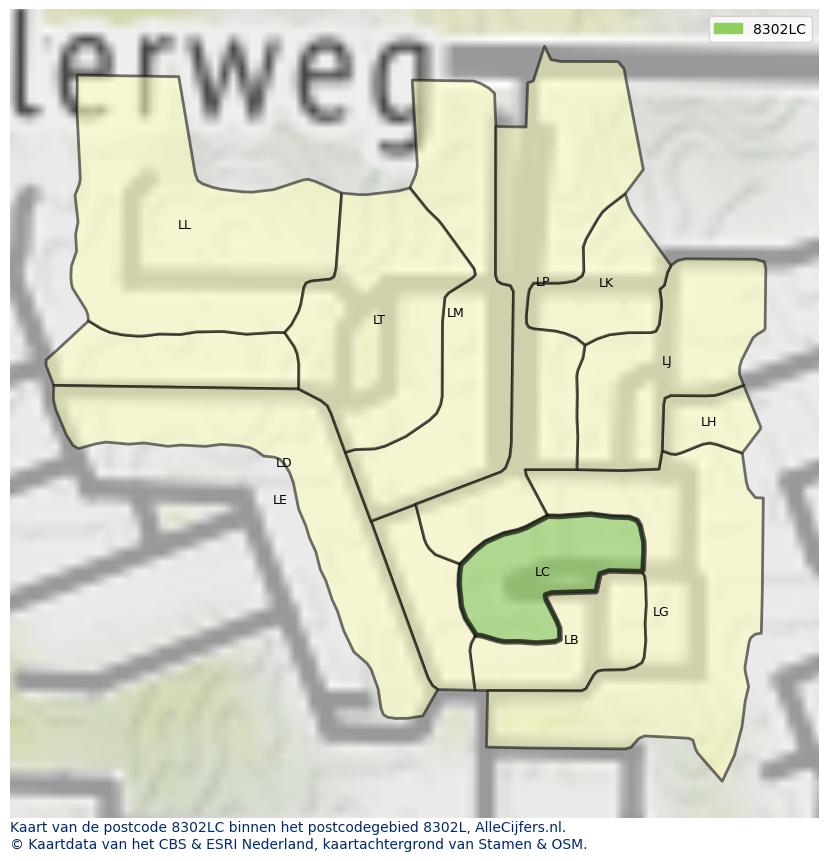 Afbeelding van het postcodegebied 8302 LC op de kaart.