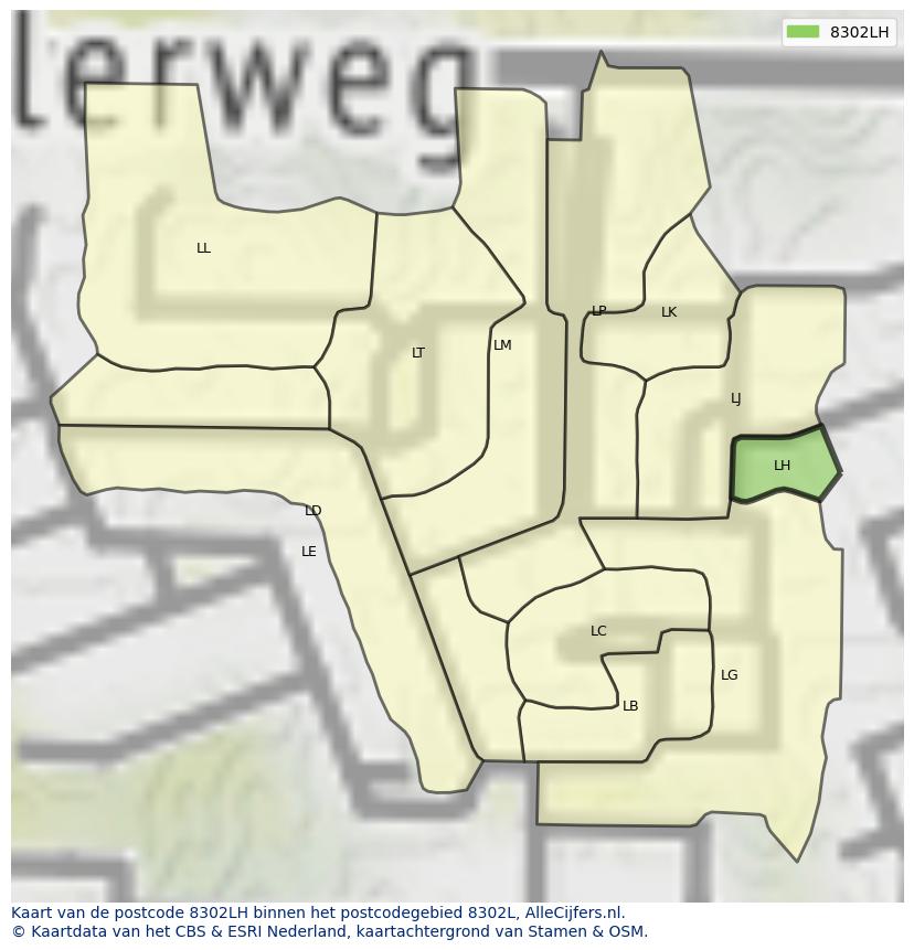 Afbeelding van het postcodegebied 8302 LH op de kaart.
