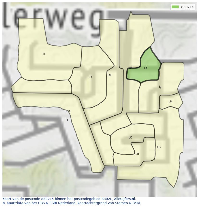 Afbeelding van het postcodegebied 8302 LK op de kaart.