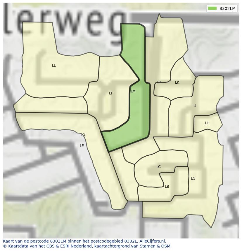 Afbeelding van het postcodegebied 8302 LM op de kaart.