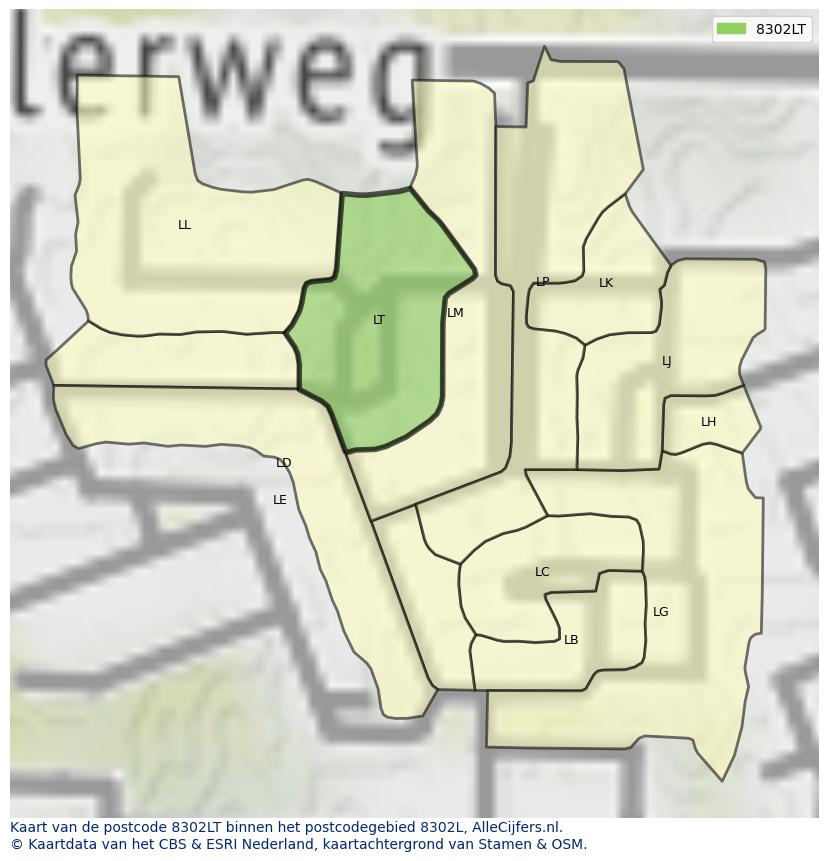 Afbeelding van het postcodegebied 8302 LT op de kaart.
