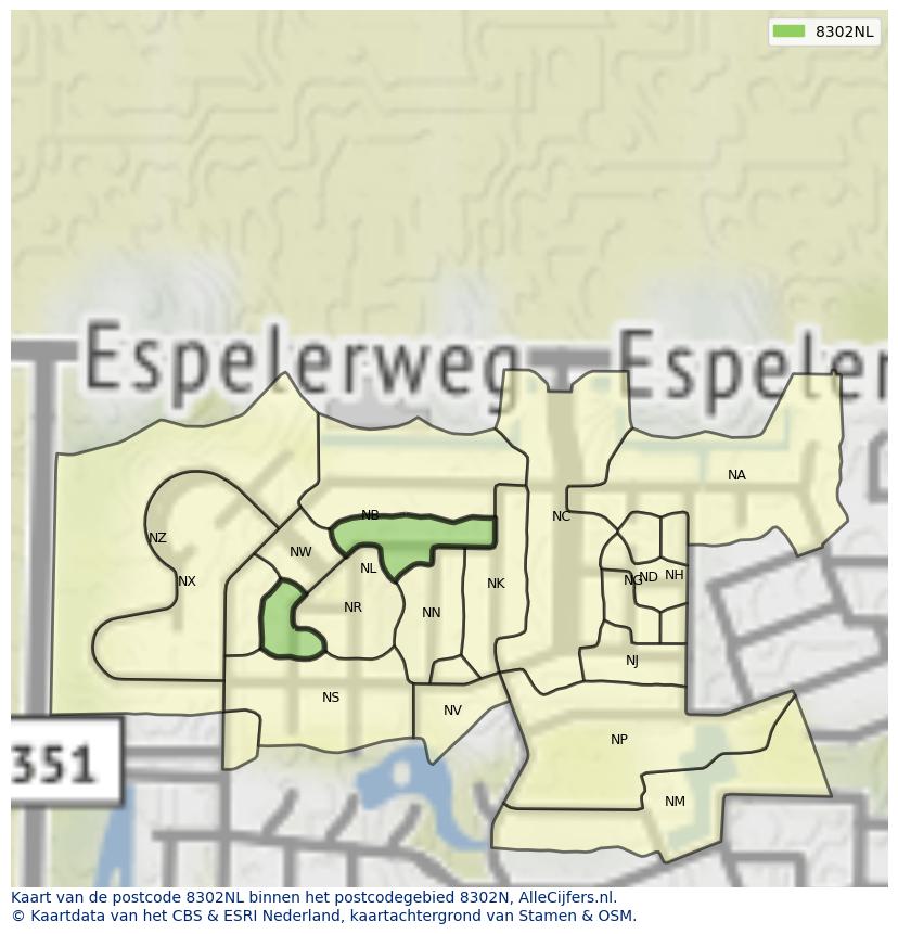 Afbeelding van het postcodegebied 8302 NL op de kaart.