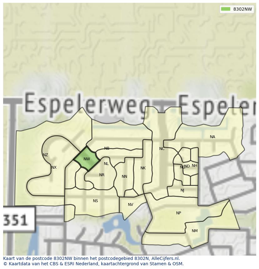 Afbeelding van het postcodegebied 8302 NW op de kaart.