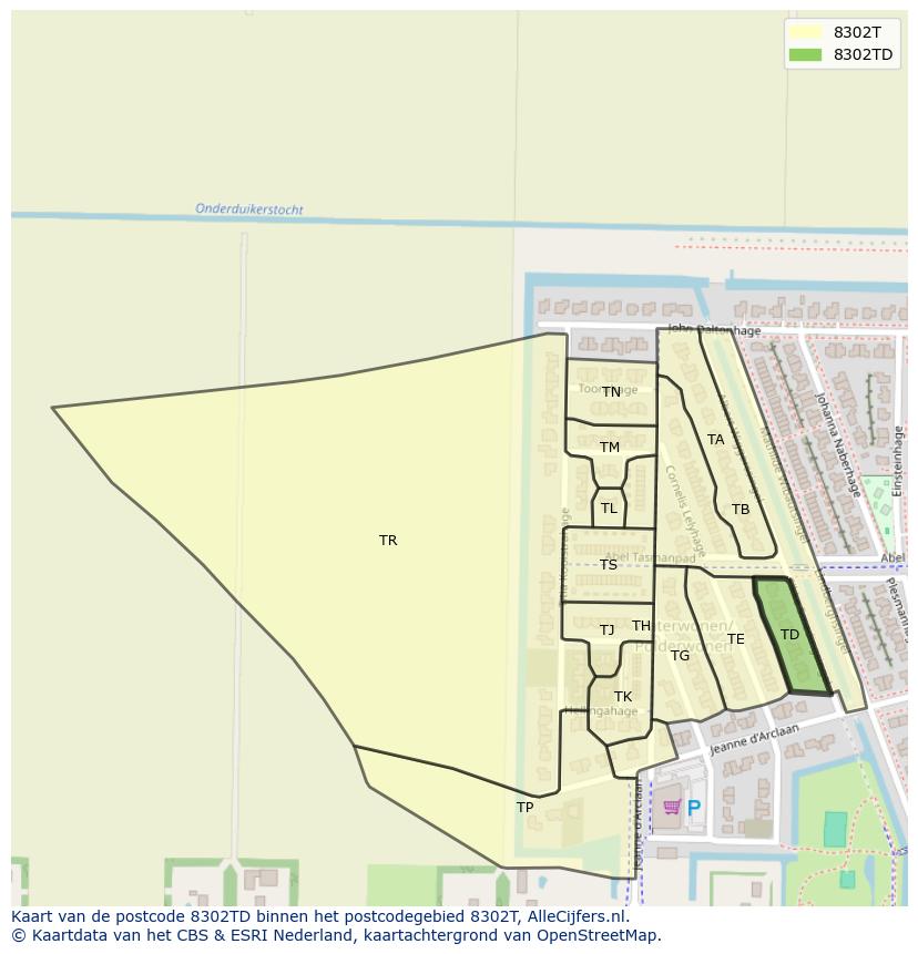 Afbeelding van het postcodegebied 8302 TD op de kaart.