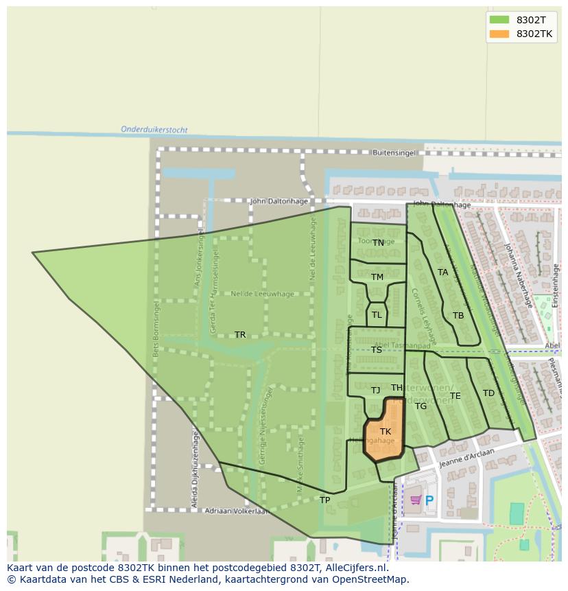 Afbeelding van het postcodegebied 8302 TK op de kaart.