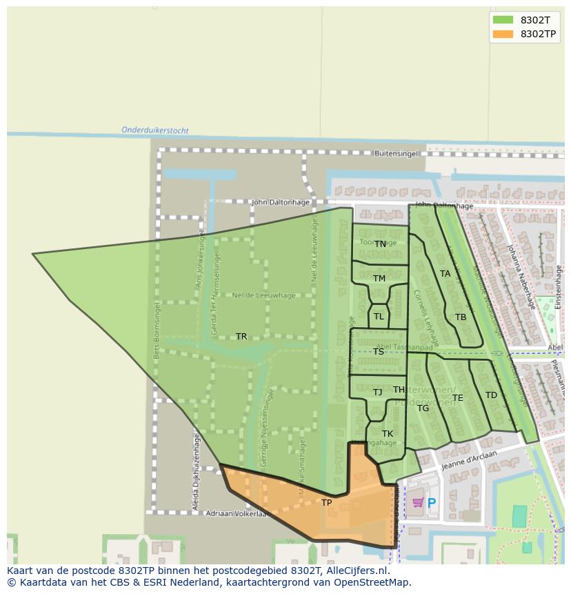 Afbeelding van het postcodegebied 8302 TP op de kaart.