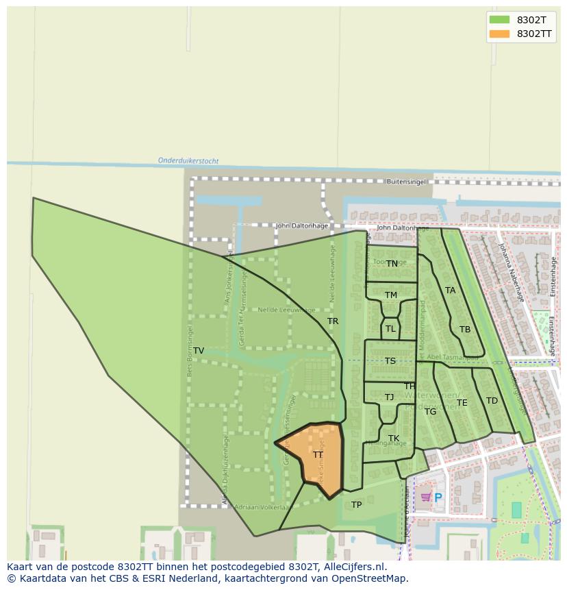 Afbeelding van het postcodegebied 8302 TT op de kaart.
