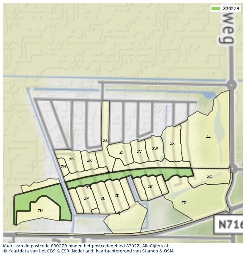 Afbeelding van het postcodegebied 8302 ZB op de kaart.