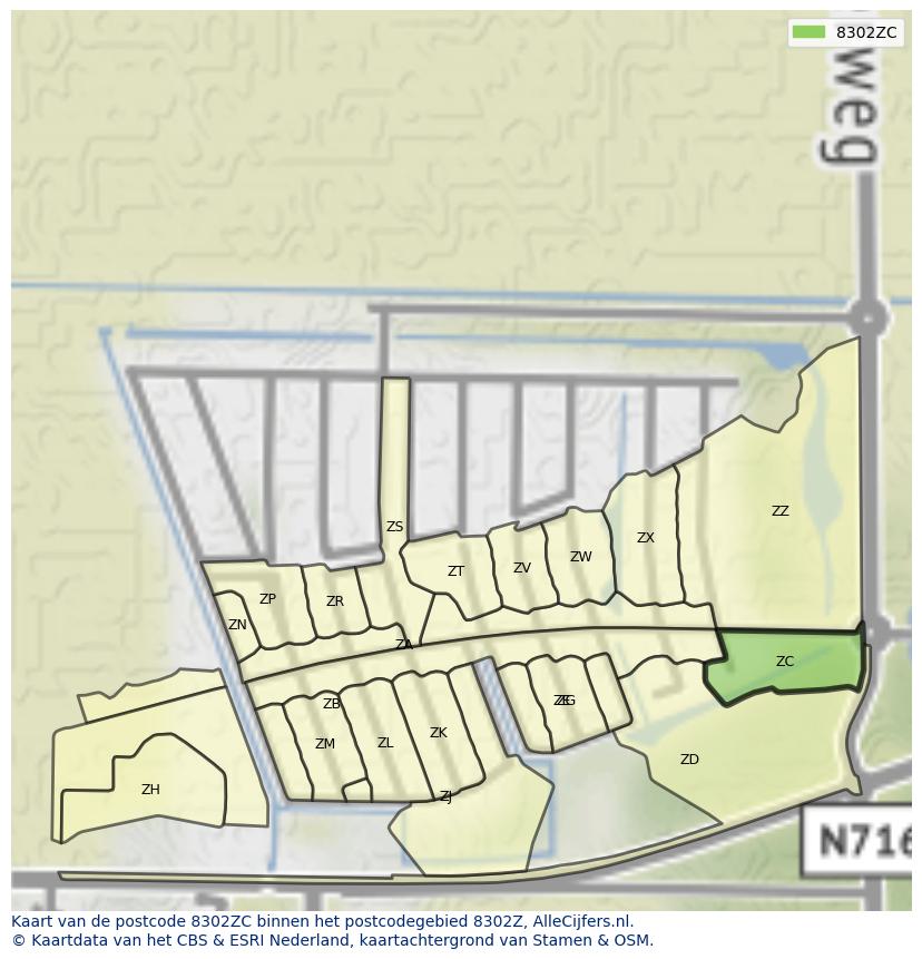 Afbeelding van het postcodegebied 8302 ZC op de kaart.