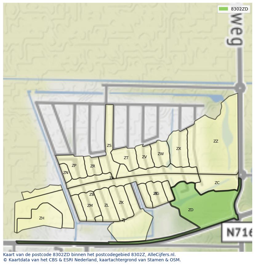 Afbeelding van het postcodegebied 8302 ZD op de kaart.