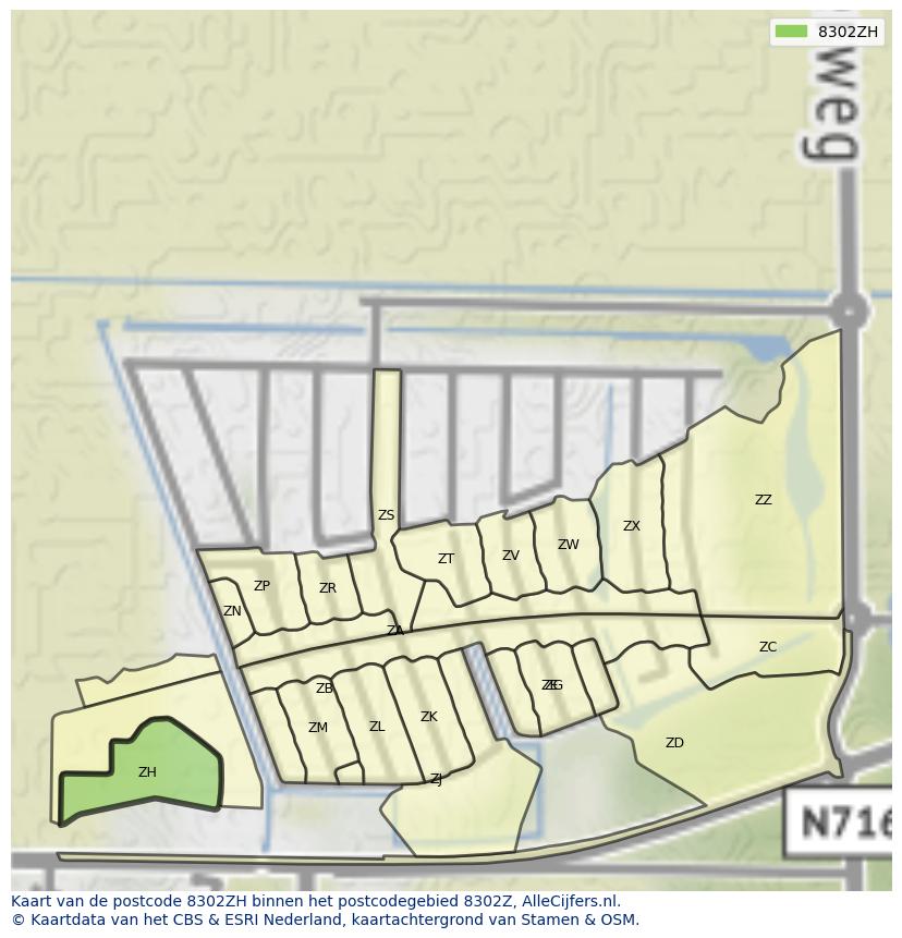 Afbeelding van het postcodegebied 8302 ZH op de kaart.