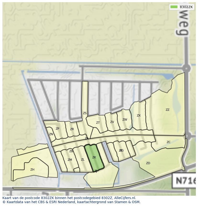 Afbeelding van het postcodegebied 8302 ZK op de kaart.