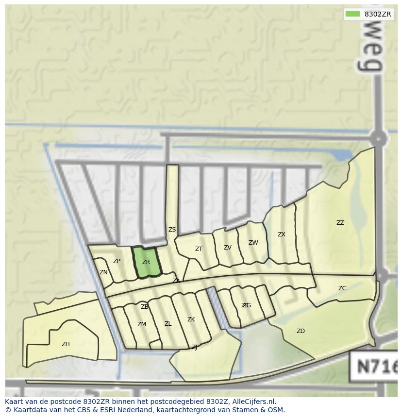 Afbeelding van het postcodegebied 8302 ZR op de kaart.