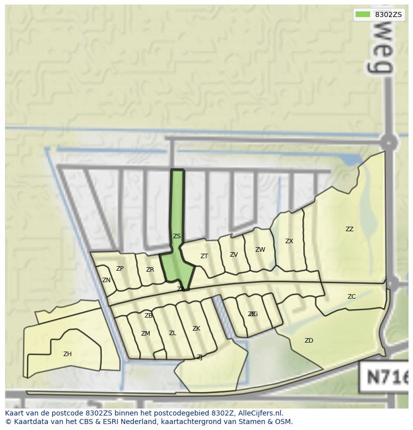 Afbeelding van het postcodegebied 8302 ZS op de kaart.