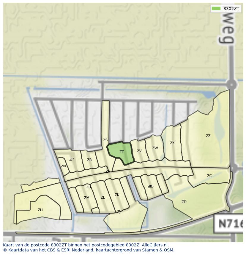 Afbeelding van het postcodegebied 8302 ZT op de kaart.