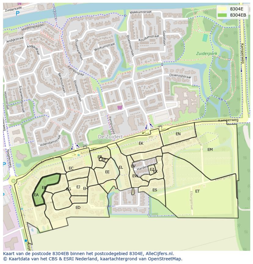 Afbeelding van het postcodegebied 8304 EB op de kaart.