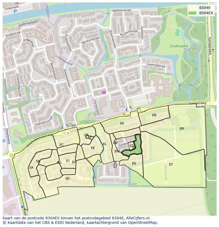 Afbeelding van het postcodegebied 8304 EX op de kaart.