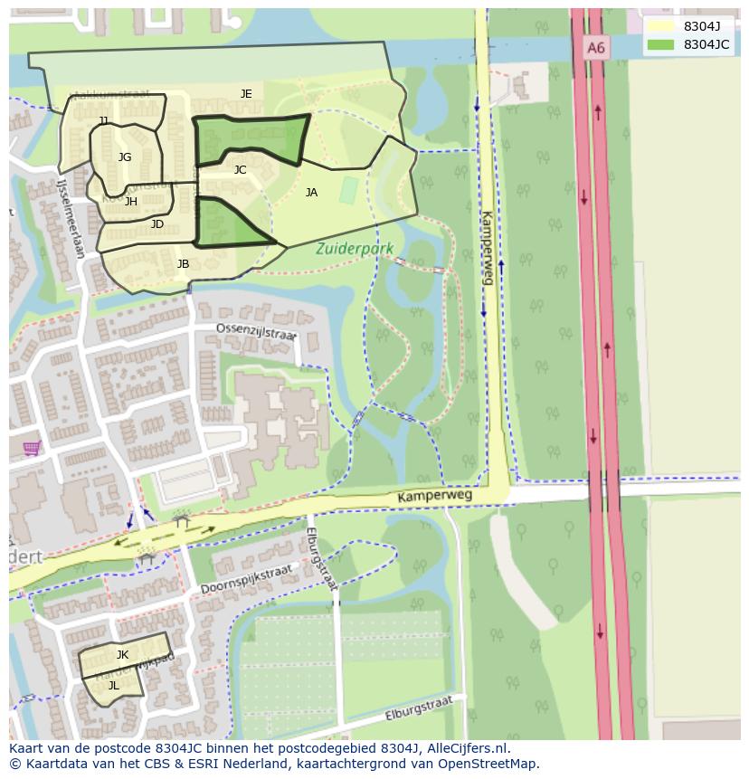 Afbeelding van het postcodegebied 8304 JC op de kaart.