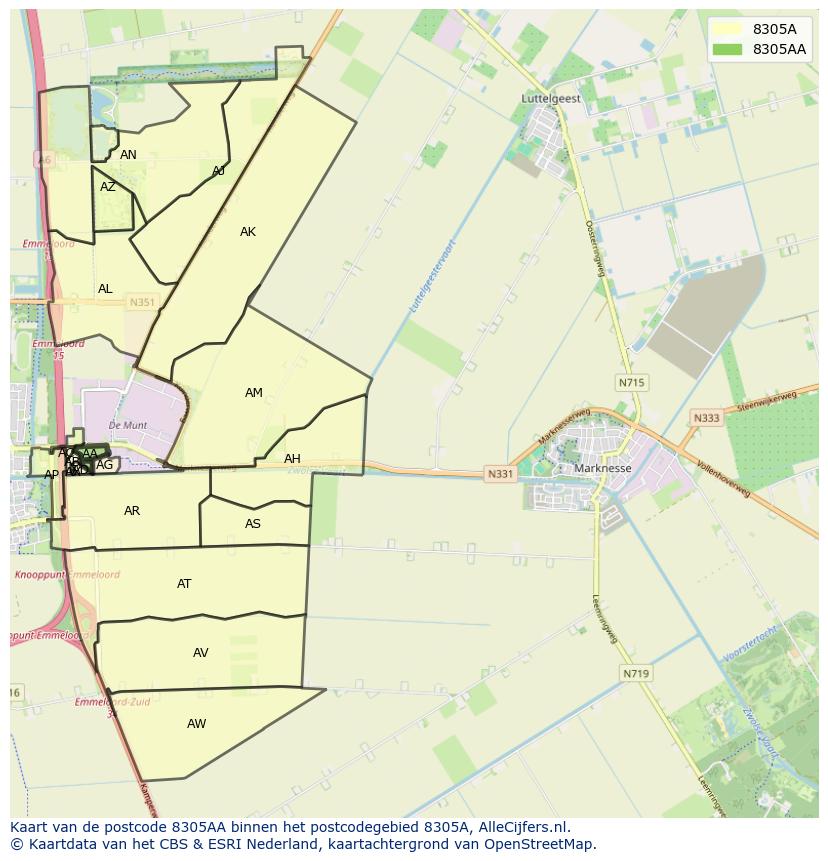 Afbeelding van het postcodegebied 8305 AA op de kaart.