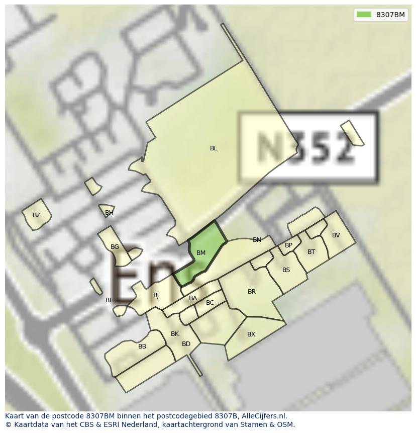 Afbeelding van het postcodegebied 8307 BM op de kaart.