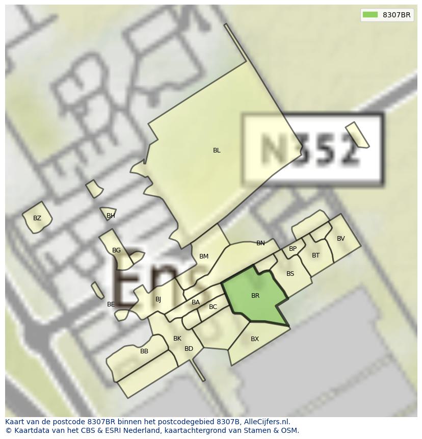Afbeelding van het postcodegebied 8307 BR op de kaart.