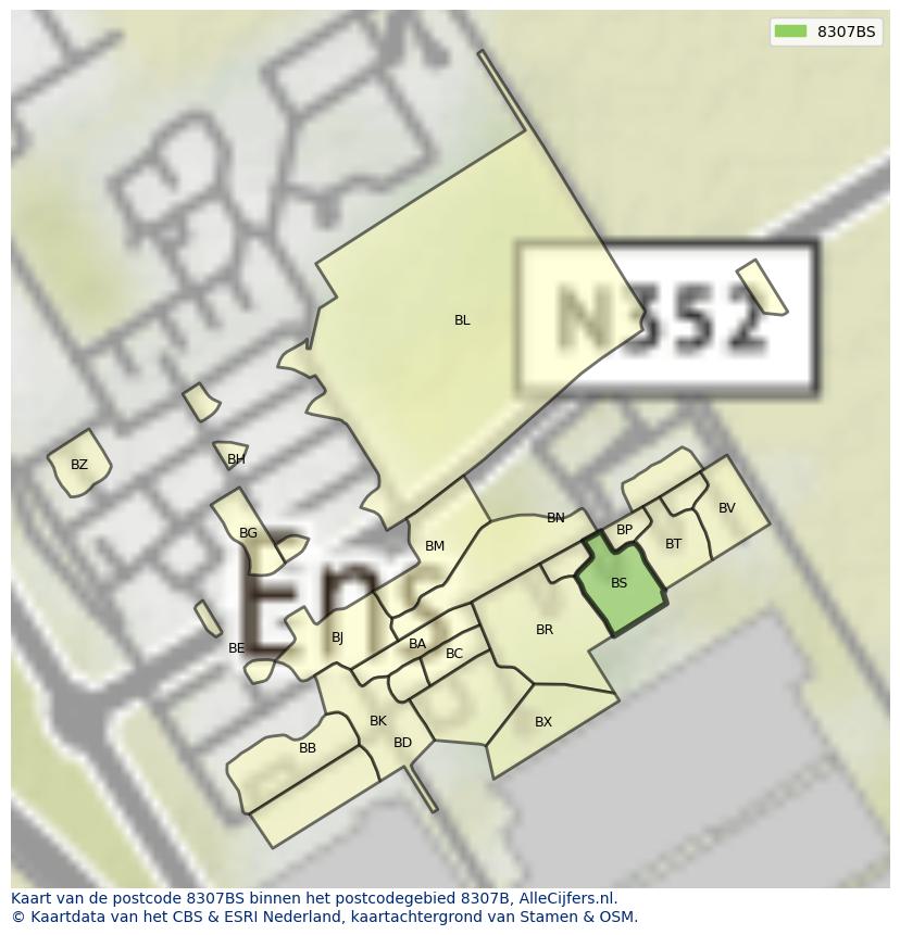 Afbeelding van het postcodegebied 8307 BS op de kaart.