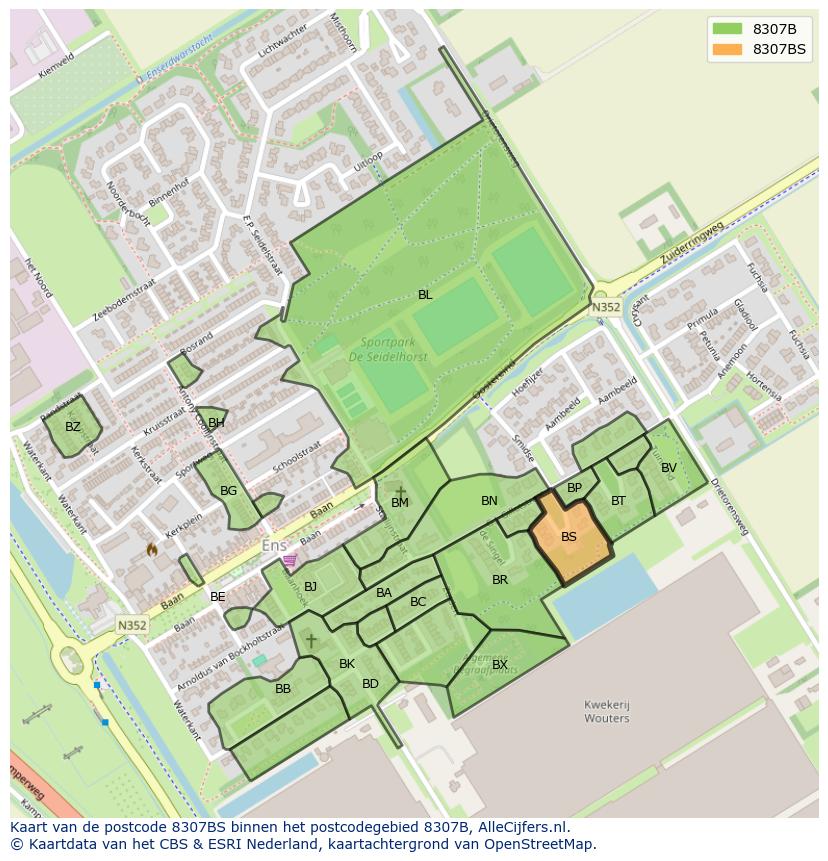 Afbeelding van het postcodegebied 8307 BS op de kaart.