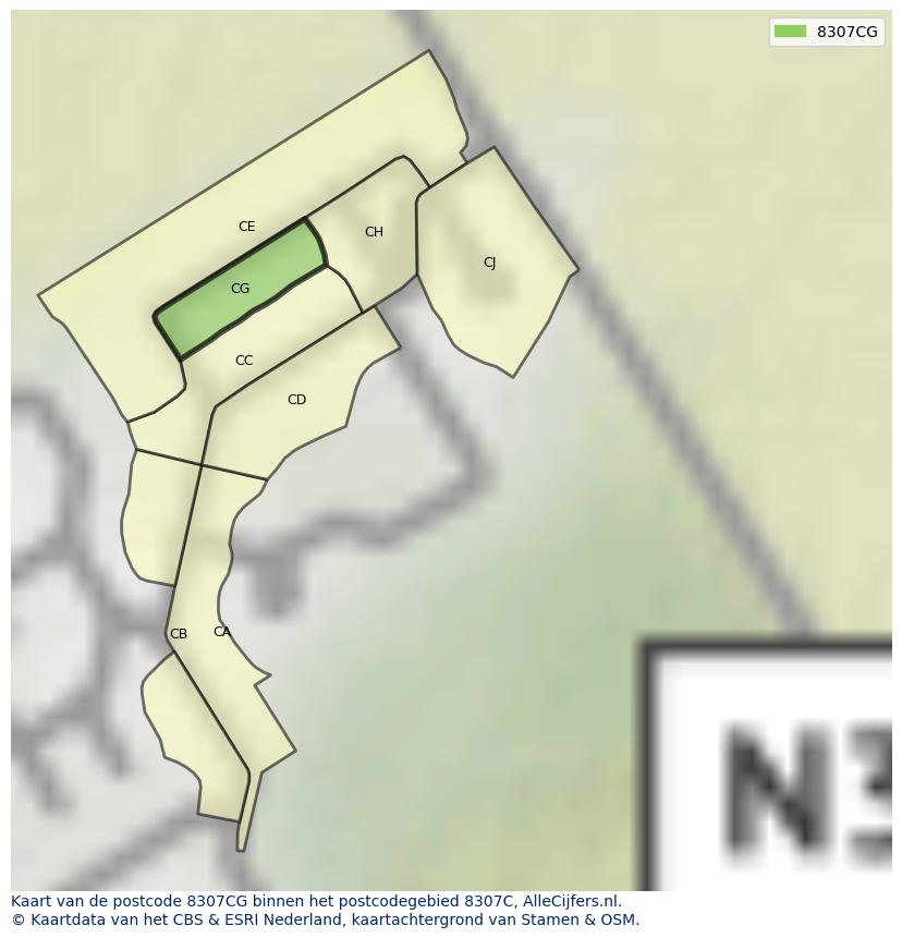 Afbeelding van het postcodegebied 8307 CG op de kaart.