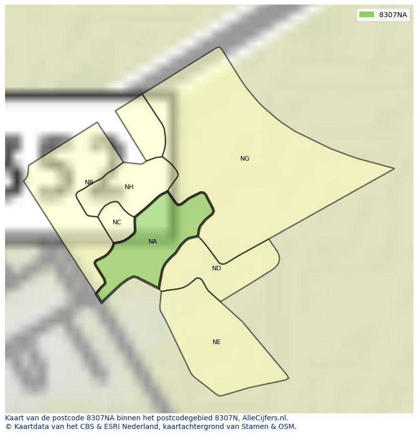 Afbeelding van het postcodegebied 8307 NA op de kaart.