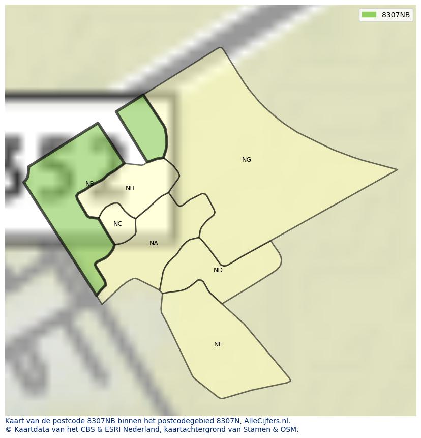 Afbeelding van het postcodegebied 8307 NB op de kaart.
