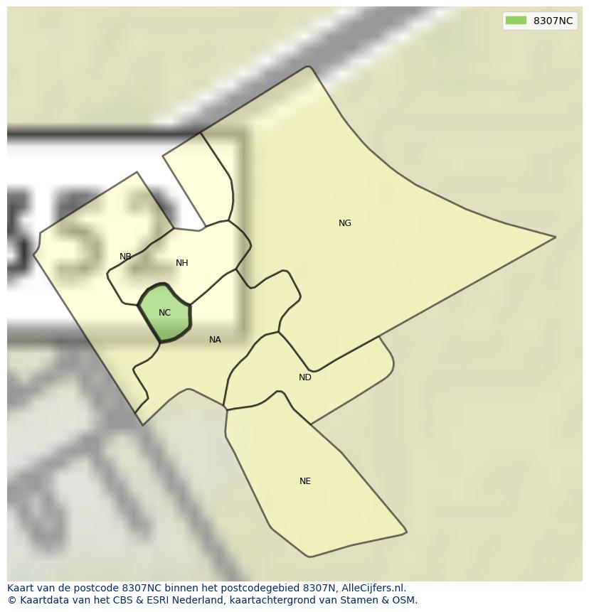 Afbeelding van het postcodegebied 8307 NC op de kaart.