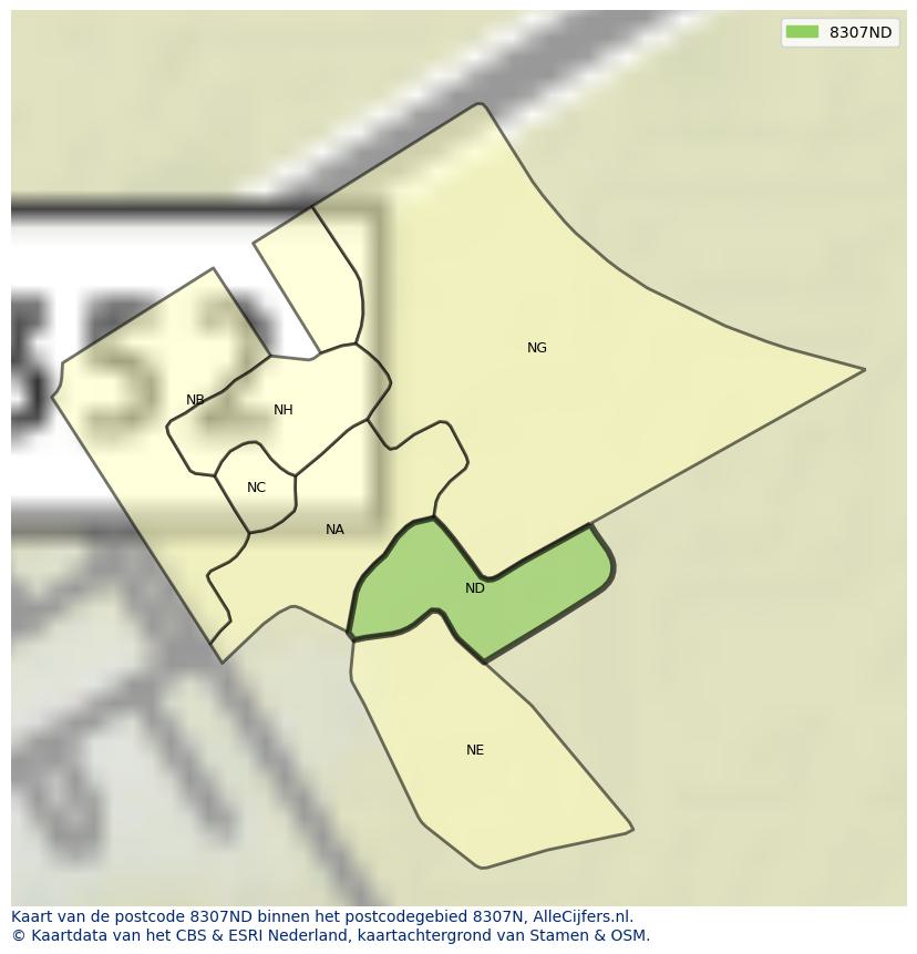 Afbeelding van het postcodegebied 8307 ND op de kaart.