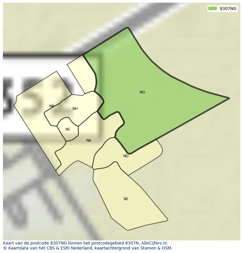 Afbeelding van het postcodegebied 8307 NG op de kaart.