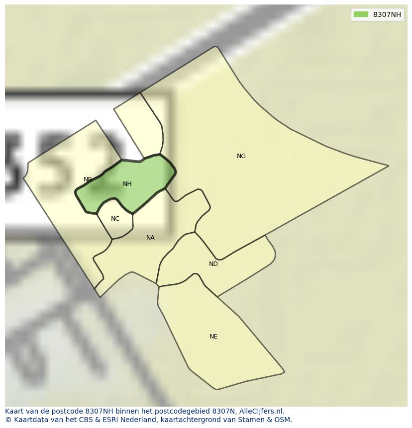 Afbeelding van het postcodegebied 8307 NH op de kaart.