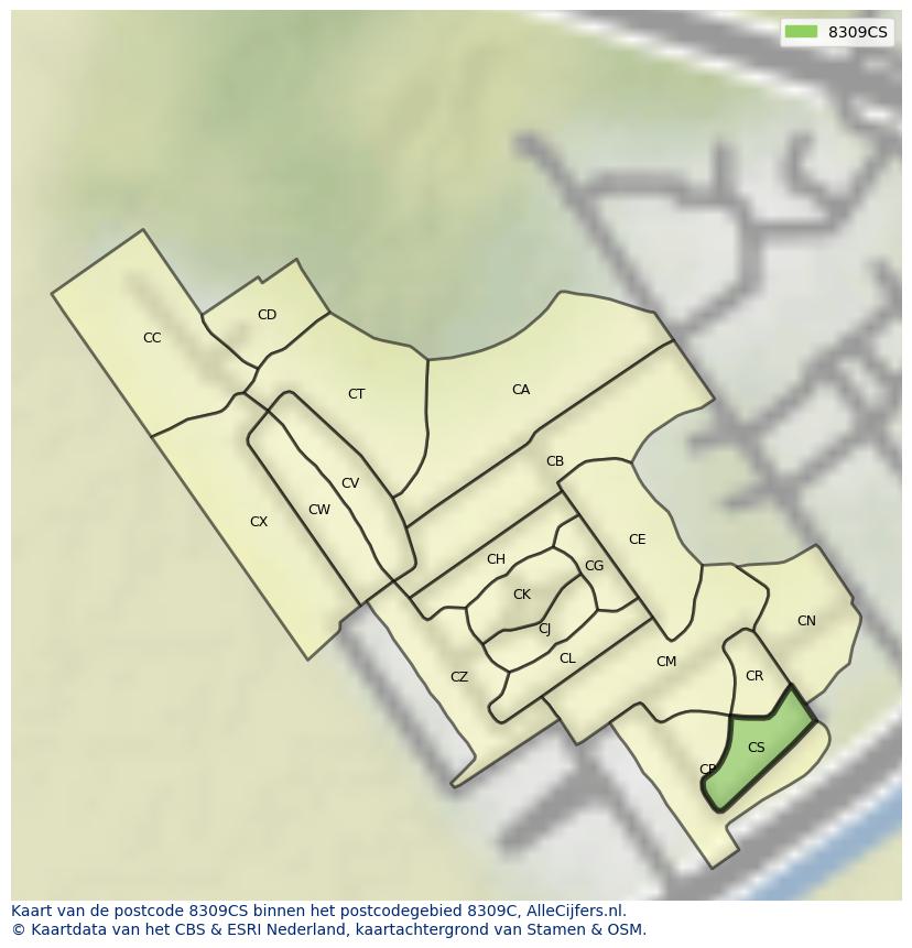 Afbeelding van het postcodegebied 8309 CS op de kaart.