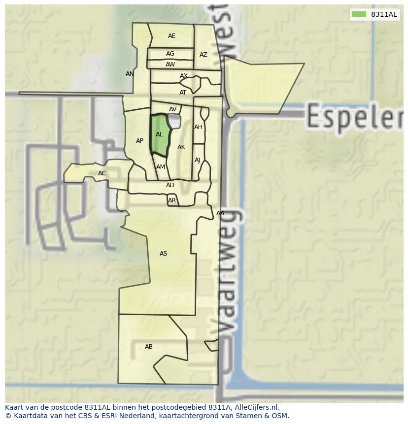 Afbeelding van het postcodegebied 8311 AL op de kaart.