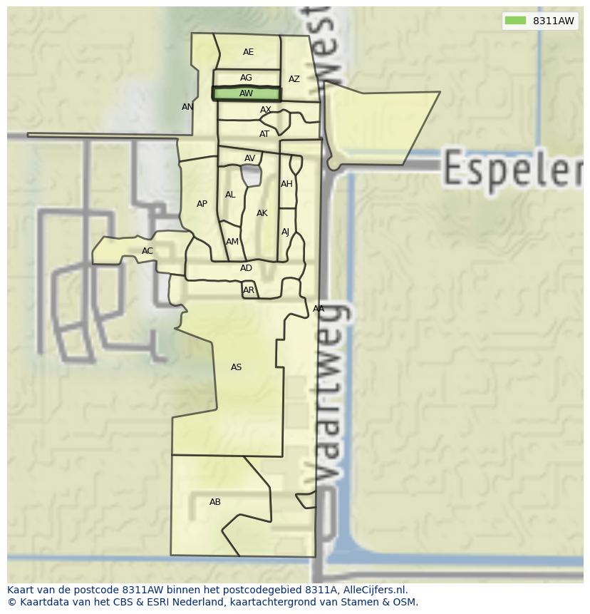 Afbeelding van het postcodegebied 8311 AW op de kaart.