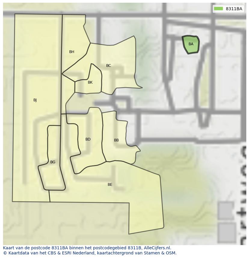 Afbeelding van het postcodegebied 8311 BA op de kaart.