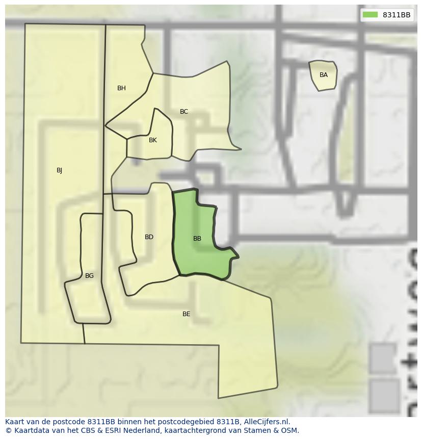 Afbeelding van het postcodegebied 8311 BB op de kaart.
