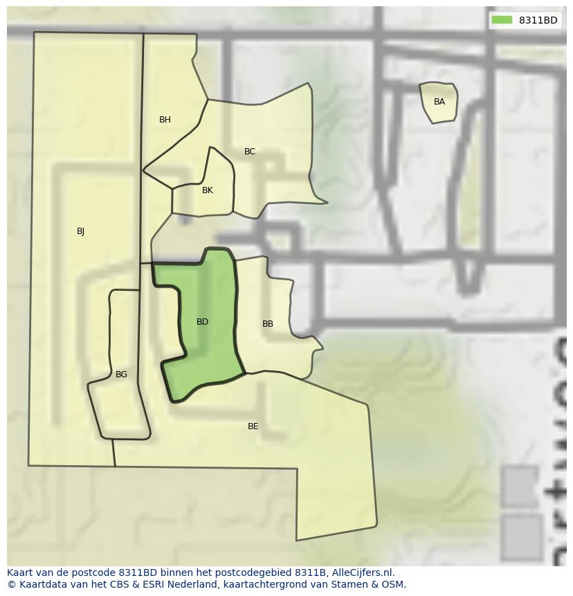Afbeelding van het postcodegebied 8311 BD op de kaart.