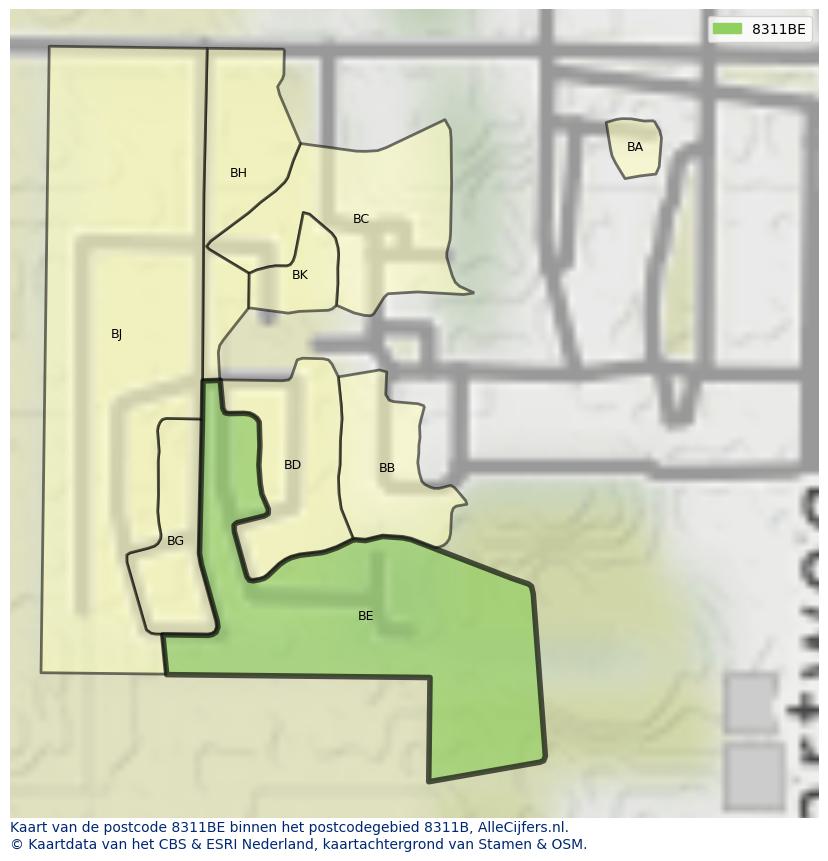 Afbeelding van het postcodegebied 8311 BE op de kaart.