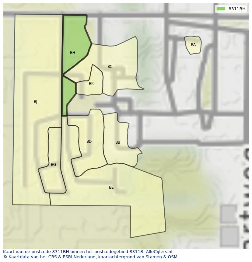 Afbeelding van het postcodegebied 8311 BH op de kaart.