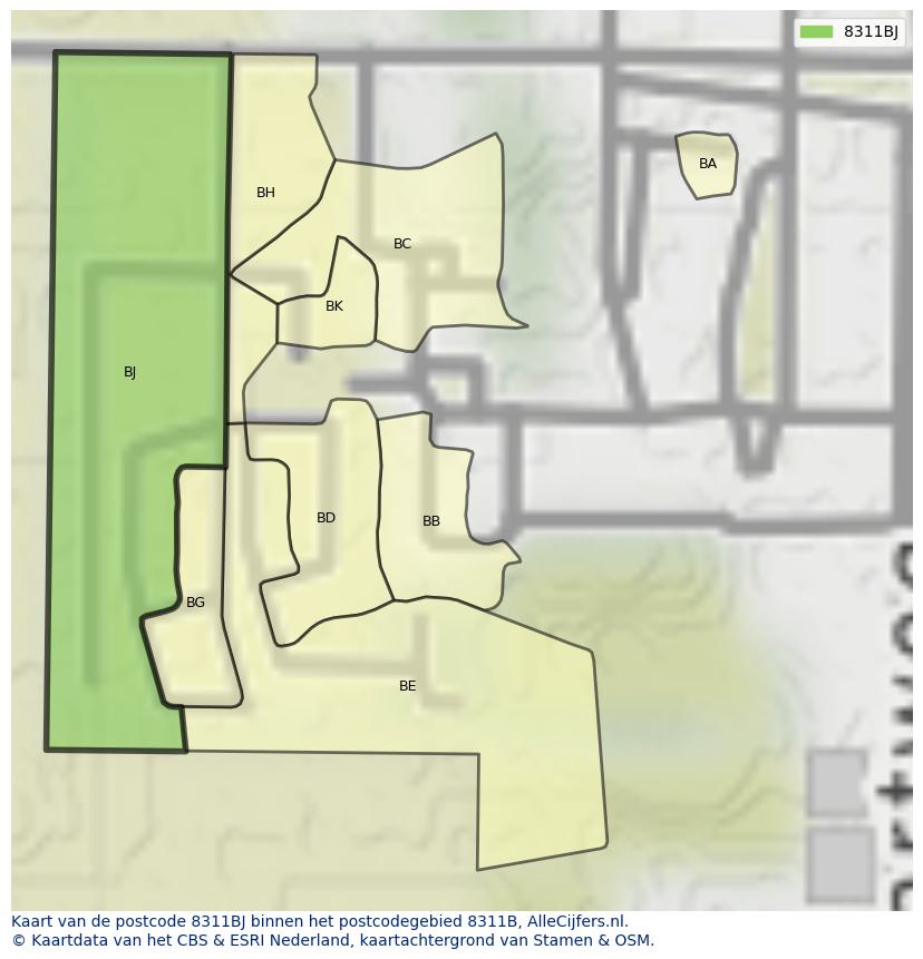 Afbeelding van het postcodegebied 8311 BJ op de kaart.