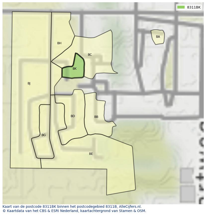 Afbeelding van het postcodegebied 8311 BK op de kaart.