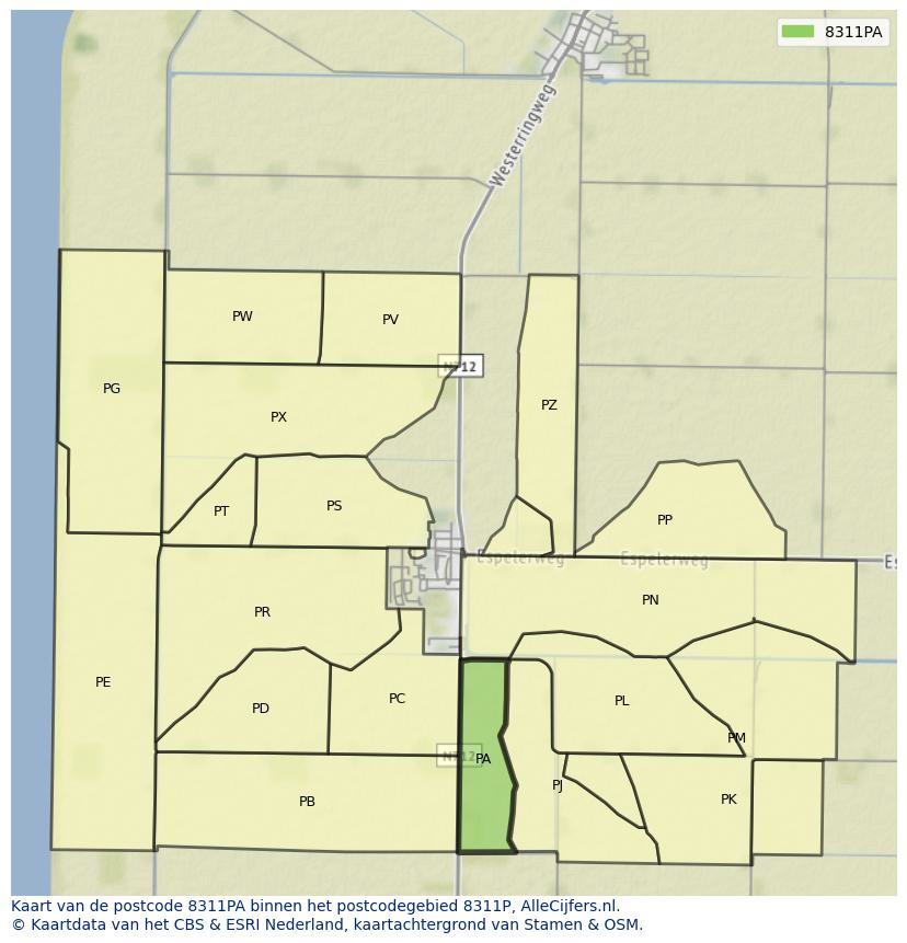 Afbeelding van het postcodegebied 8311 PA op de kaart.