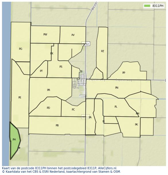 Afbeelding van het postcodegebied 8311 PH op de kaart.